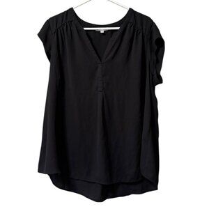DR2 Women Size 1X Black Blouse V Neck Cap Sleeves Lightweight Polyester Vacation